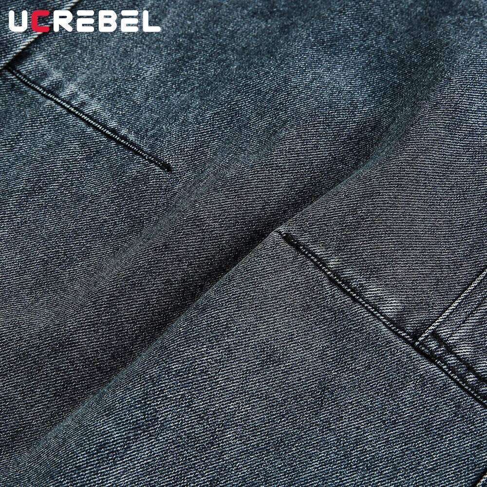 Spliced Washed Distressed Denim Pants Mens Retro High Street Loose Wide leg Pocket Jeans Men Z260225