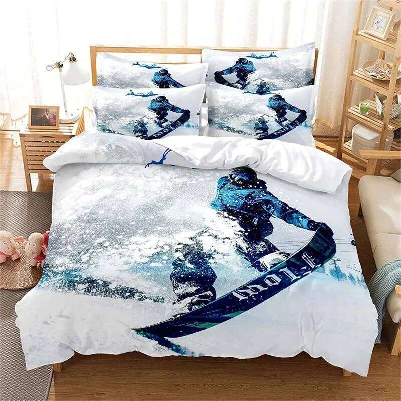 Skiing Sports Duvet Queen Size For Kid Teen Winter Sport Ski Theme Comforter Cover Set Microfiber Snow Mountain Landscape H260311
