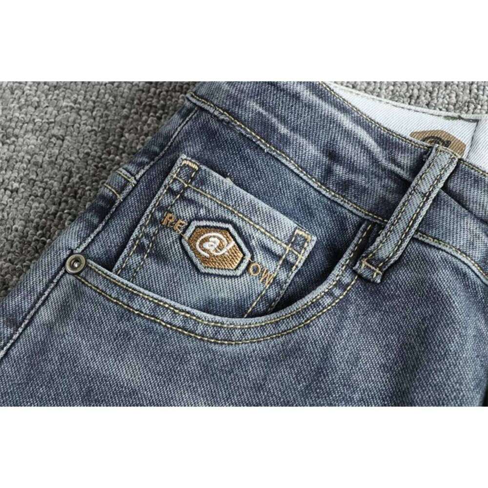 Knitted fabric simple embroidery embellished vintage jeans men slim feet spring summer youth long pants Z260225