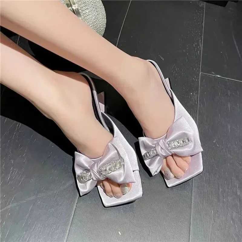 Women Summer Sandals African Shaped Heel Comfort Non-Slip Shoes Silk Bow Rhinestone Womens Zapatos De Mujer K260311