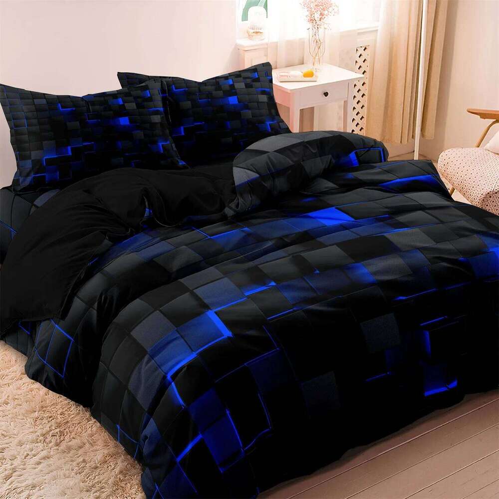 3pcs 3D Digital Print Energy Block Geometric Cube Modern Grid Plaid Checked Bedding Set Includes 1*Duvet Cover & 2*Pillowcases H260311