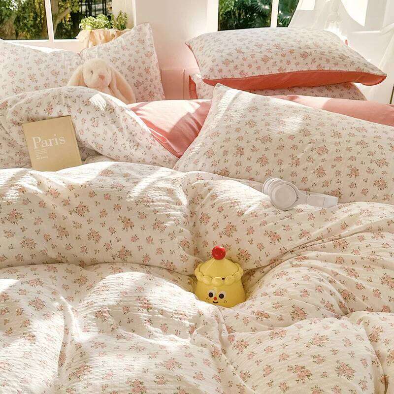 A-Class Double-Layer Yarn Floral Bedding Set Bubble Cotton Skin Friendly Summer Duvet Cover Sets Ins Soft Bed Linens for Home H260311