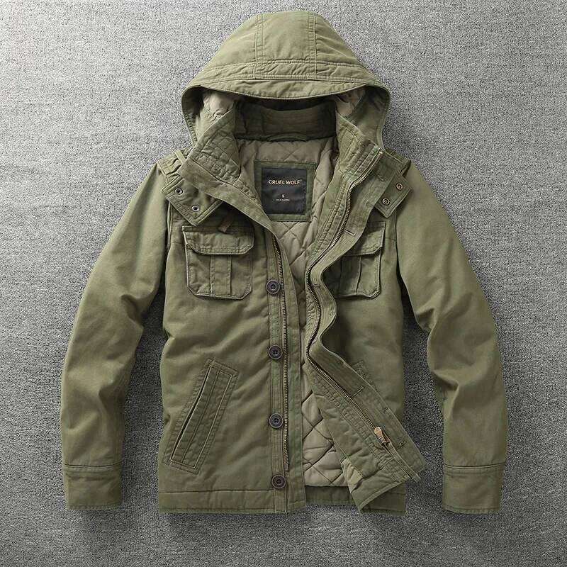 Men's Retro Denim Cargo Jacket: Hooded, Multi-Pocketed Camo - Ideal for Outdoor Hiking, Casual Wear & Fashion 26H0311