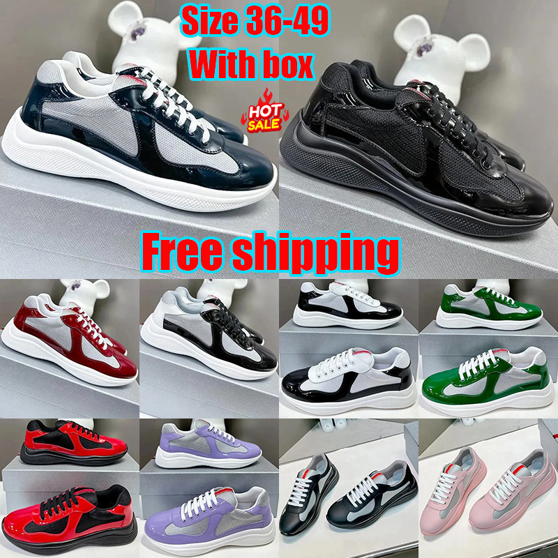 Free shipping with box america cups sneakers designer men women casual dress shoes americas cups patent leather shoe black mens womens outdoor sports big size 36-49