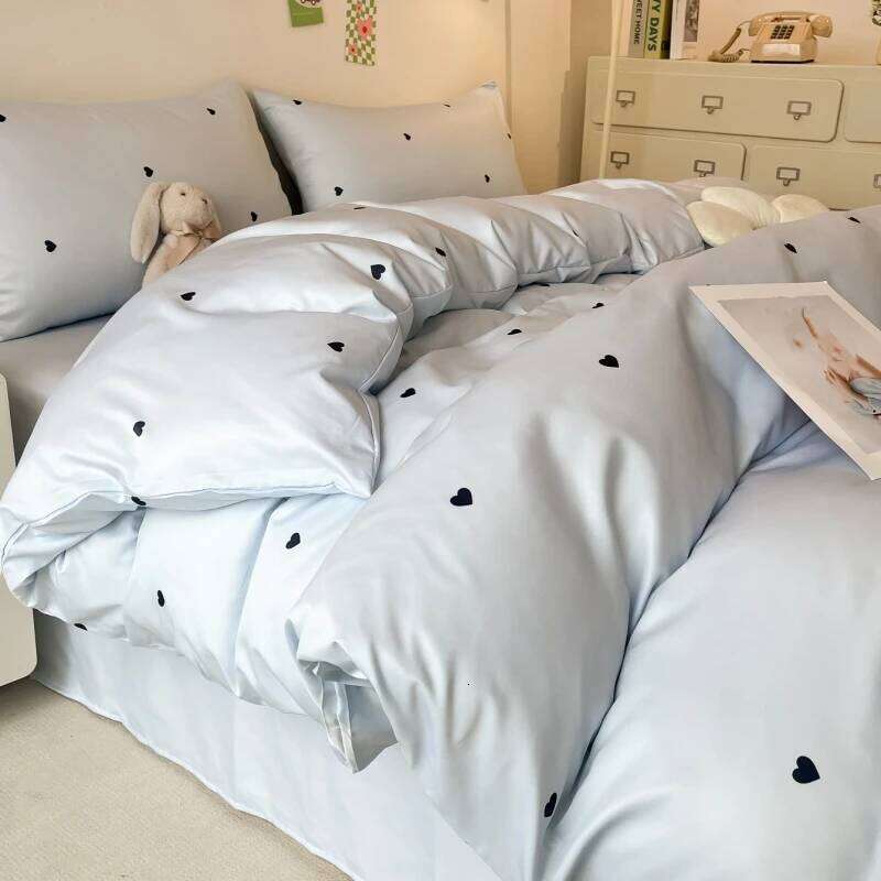 3pcs Blue Duvet cover set 1*Duvet Cover + 2*Pillowcase, Without Core, Heart print Bedding Set, Soft Comfortable H260311