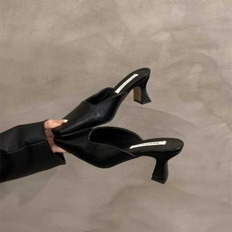 Spring High Quality Womens Fashion Square Toe Low Heels Slingback Casual Party Shallow Muko Womens Sliding Shoes K260311
