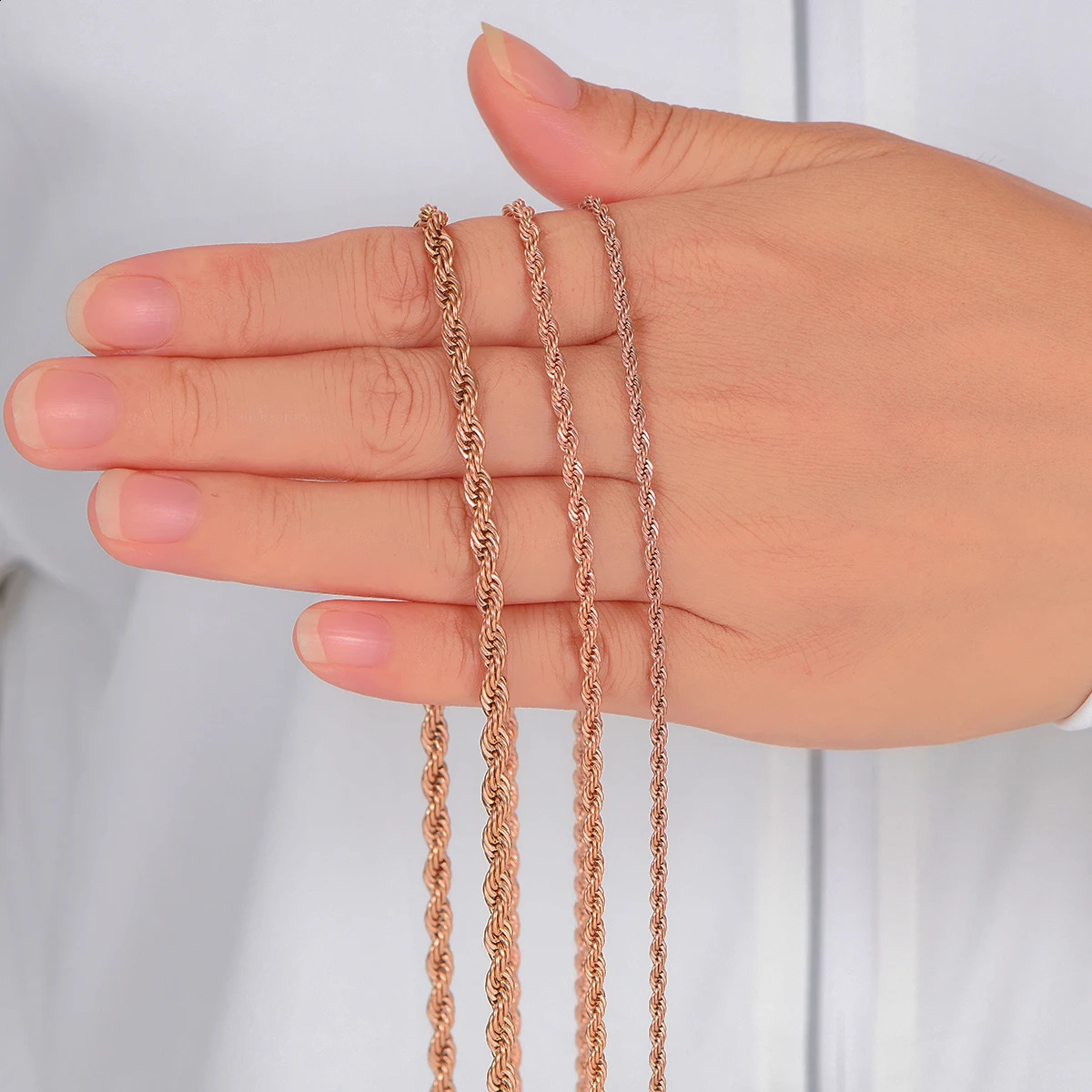 23mm/3mm/4mm Rose Gold Color Stainless Steel Twisted Rope Necklaces Classic Men Boy Chain 16 to 30 Inches 260307 - view 7