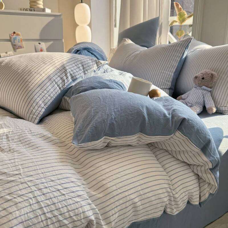 Simple Style Duvet Cover Sheet Pillowcase Washed Cotton Bedding Set Full Queen King Size Bed Linens H260311