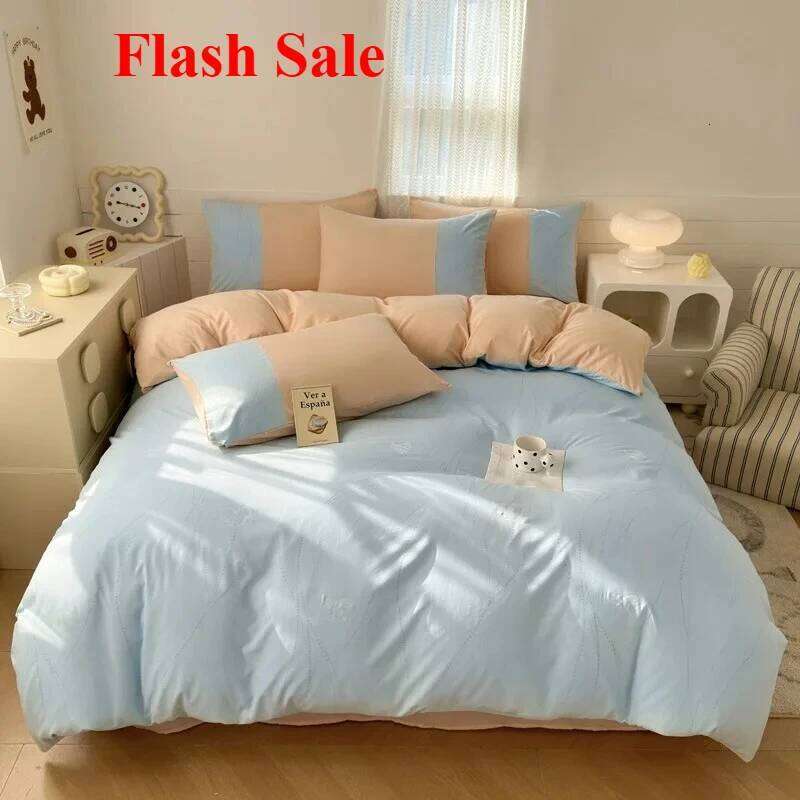 New class A milk 6D three-dimensional printing four-piece set small fresh washed cotton bed sheet quilt cover H260311