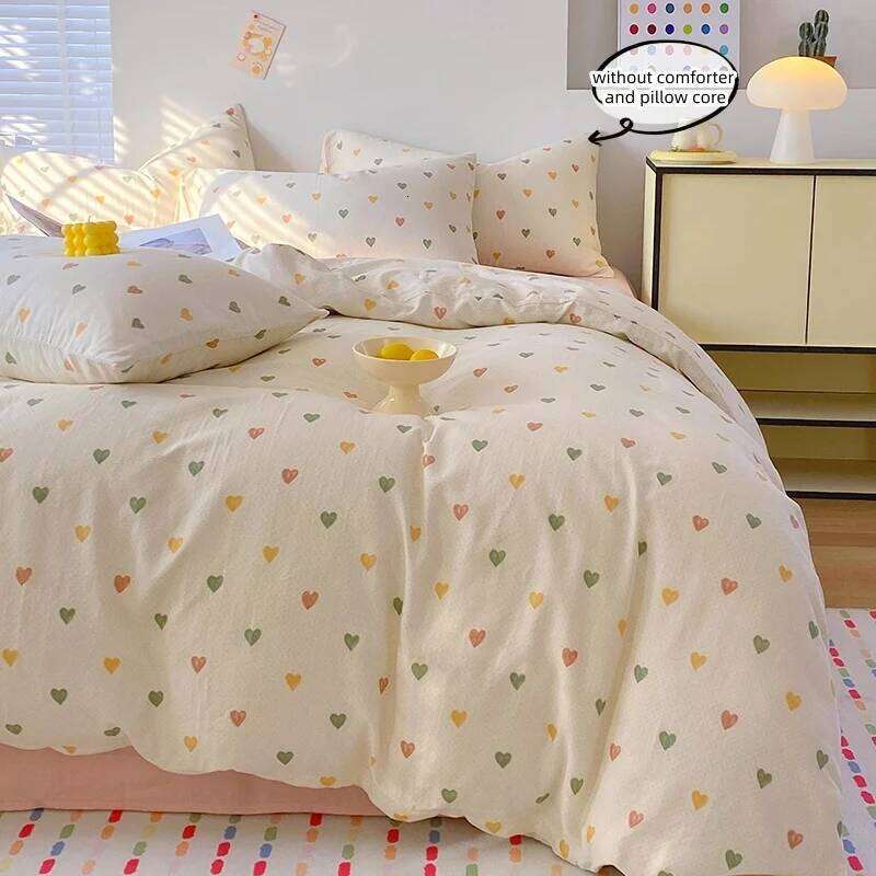 3-Piece Sheet Colorful Heart-Shaped Print Duvet Cover Set, Comfortable Bedding Set Bedspread for All Seasons H260311