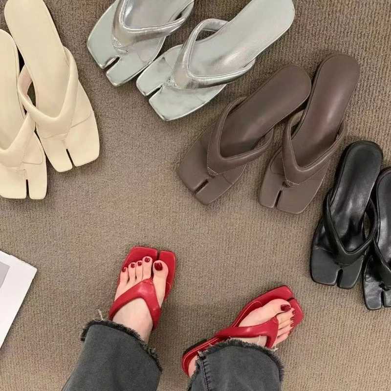 Fashion Shallow Women Medium Heels Slides Flip Flops 2025 New Summer Female Footwear Ladies Heels Pumps Shoes K260311