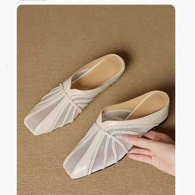 Womens Mesh Hollow Splicing Wedge Heel Mules Shoes Summer Cool and Comfortable Breathable Inner Height Increase Baotou Slippers K260311