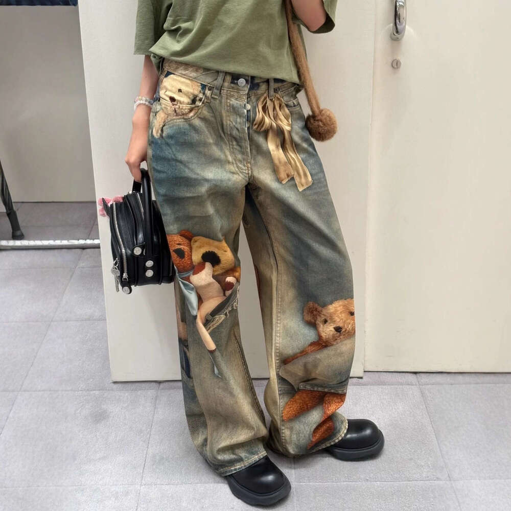Women S Baggy Jeans Print Graphic Denim Pants Harajuku Cowboy Tie Dye High Street Tide Stylish Design New MAKOUFEI