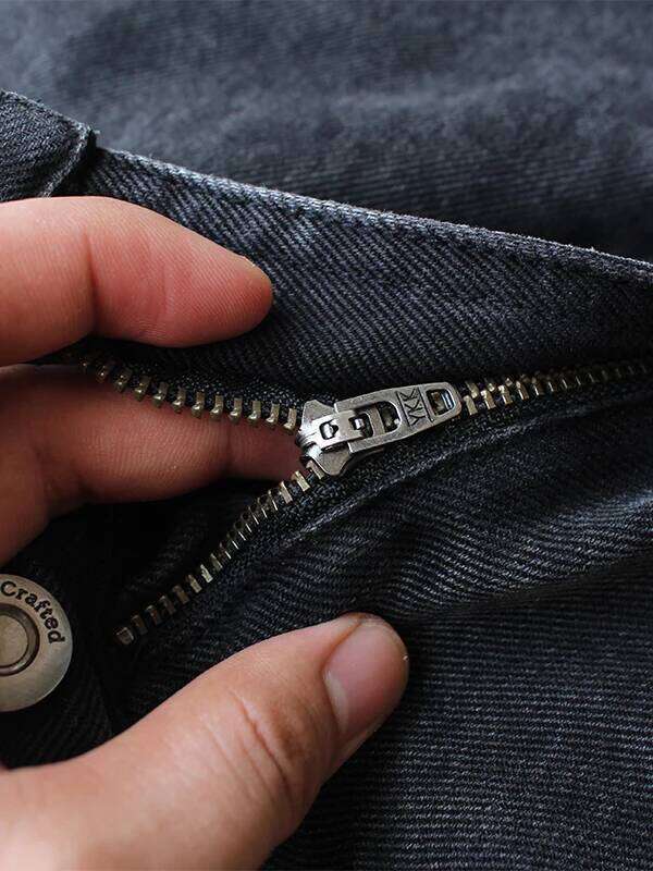 Autumn/Winter Black Washed Denim Trousers for Men - American Streetwear Style Curved Blade Wide-Leg Multi-Pocket Urban Jeans Z260225