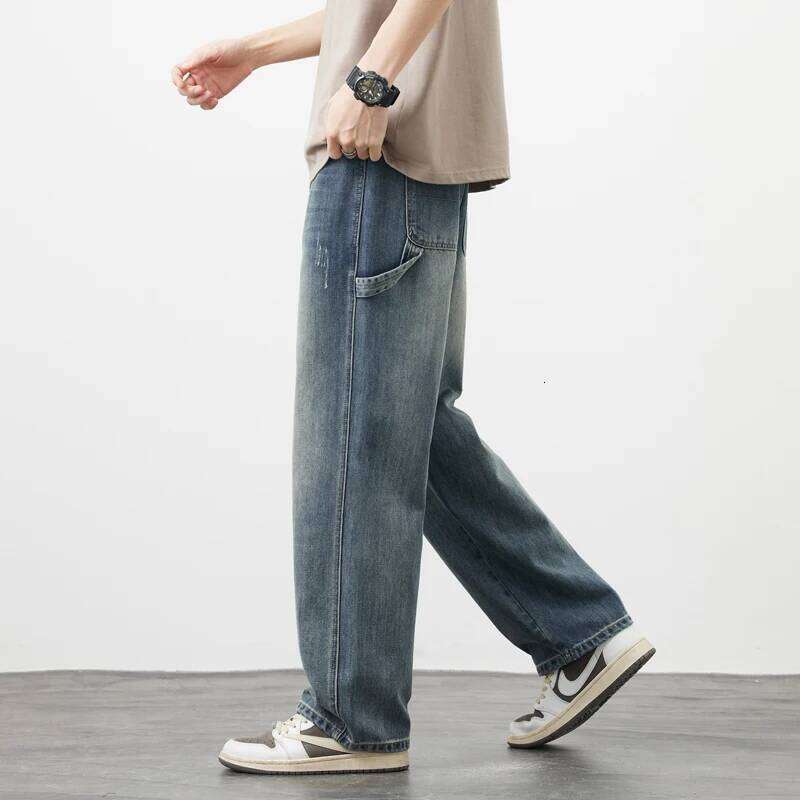 Vintage Jeans Men's 2025 Autumn New Straight Pocket Cargo Pants Loose Wide streetwear Casual Denim Trousers Male Z260225