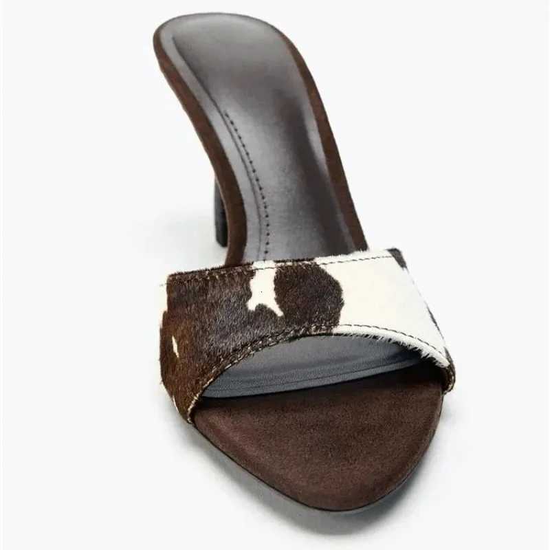 Suede Design Thin Heels Women Elegant High Heels Slide Female Summer Fashion Sandals Ladies Pantuflas Mujer K260311