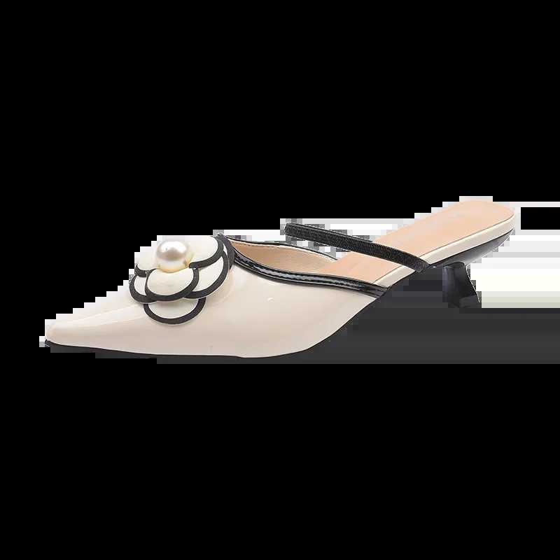 2025 New Solid Color Flower Baobao Head Half Drag Shoes Summer New Temperament Pointed Head Fashion Comfortable Casual Shoes K260311