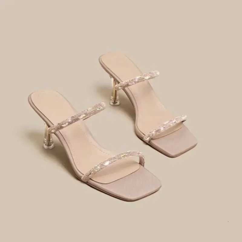 Womens New Summer Stiletto Rhinestone Strap Transparent High-heeled Temperament Celebrity High-heeled Sandals K260311