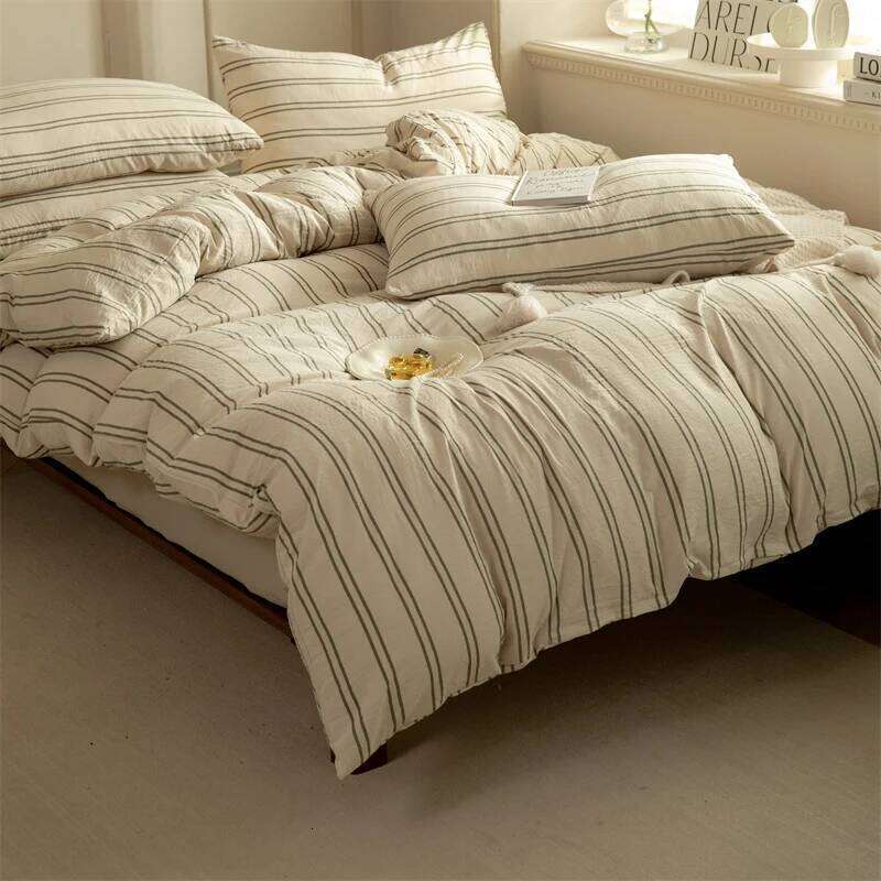 Chic Bedding 100% Washed Cotton Duvet Cover with Sheet Pillowcase Ultra Soft Comfortable 3pcs/4pcs Striped Bed Set H260311