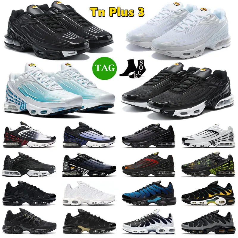 Tuned Plus 3 Running Shoes Mens Tn og Triple White Black White Aquamarine University Blue Radiant Red Olive Orange Sunset Pulse Light Bone Obsidian Trainers Sneakers