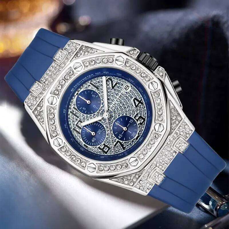 PINTIME Men's Watches Diamond Quartz Wristwatches Waterproof Luminous Chronograph Wristwatch Time Clock Sport Watch for Men