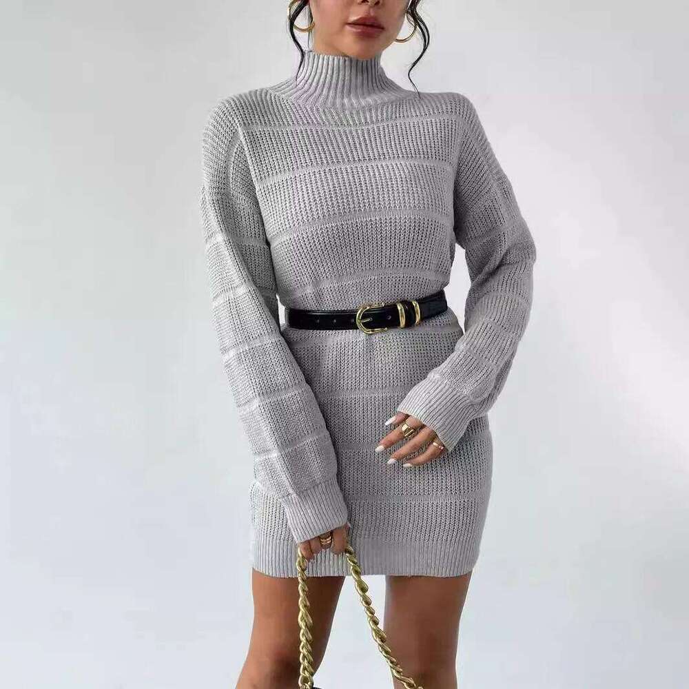 Sheath Women Sexy Knitted Dress Turtleneck Mini Vestidos Knitwear Slim 2025 Autumn Winter Knitting Above Knee Office Lady Z260311
