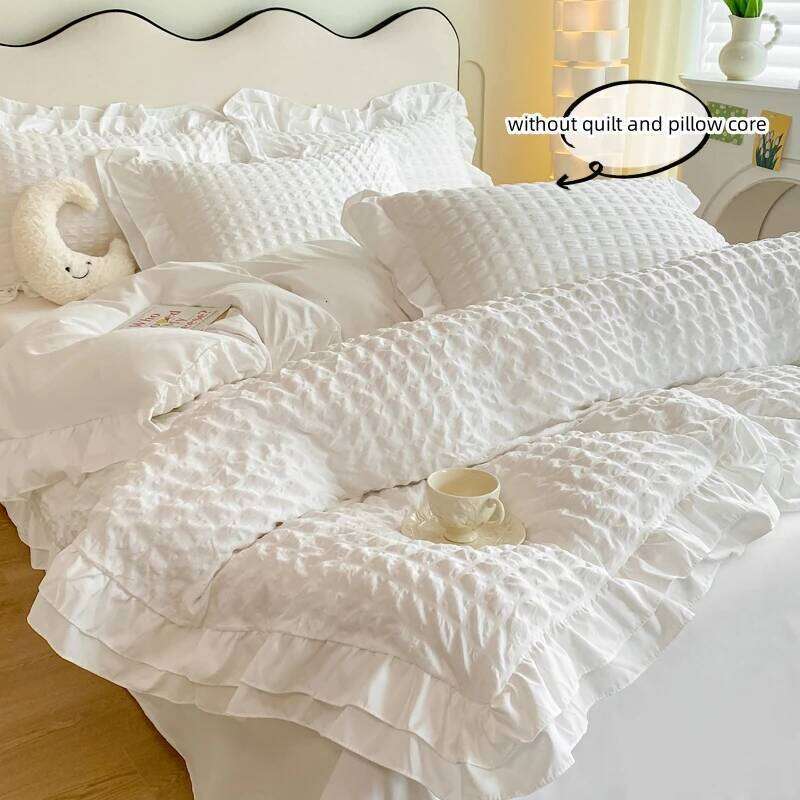 3pcs Korean lace Bedding set seersucker Duvet Set 1*Duvet Cover + 2*Pillowcase, Without Corefor bedroom guest room H260311