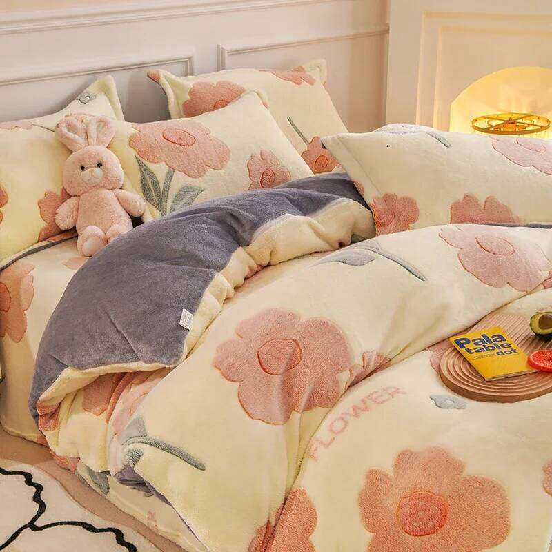 Thick Fleece Warm Flannel Coral Winter Duvet Cover Sided Velvet Bedding Set Single Double Queen King Size Quilt cover H260311