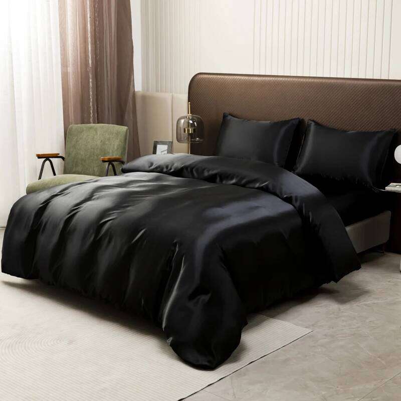 Black Ice Silk Bedding Satin Silky Duvet Set With Pillowcase High-end Home Textiles Solid Color Bed Cover Sets H260311