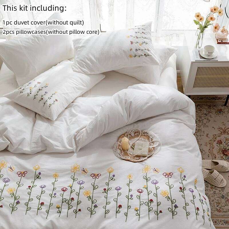 3pcs Embroidery Duvet Set 1*Duvet Cover + 2*Pillowcase, Without Core, Fresh Flower Print Bedding Set, Soft Comfortable H260311