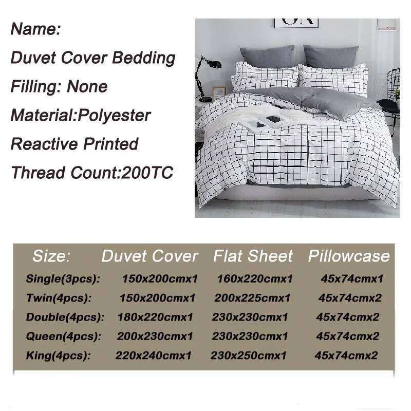 Bonenjoy Queen Bedding Set White Color Black Plaid Microfiber Reactive Printed King Size Bed Linen Sets For Bedroom Kit H260311 - view 3