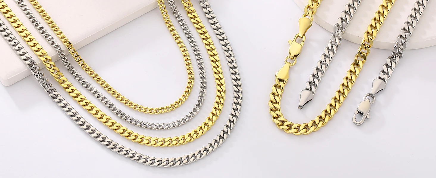 3mm 4mm 5mm 6mm 8mm 14k Gold Plated Stainless Steel Miami Cuban Link Necklace Lobster Clasp Mens Chains 260309