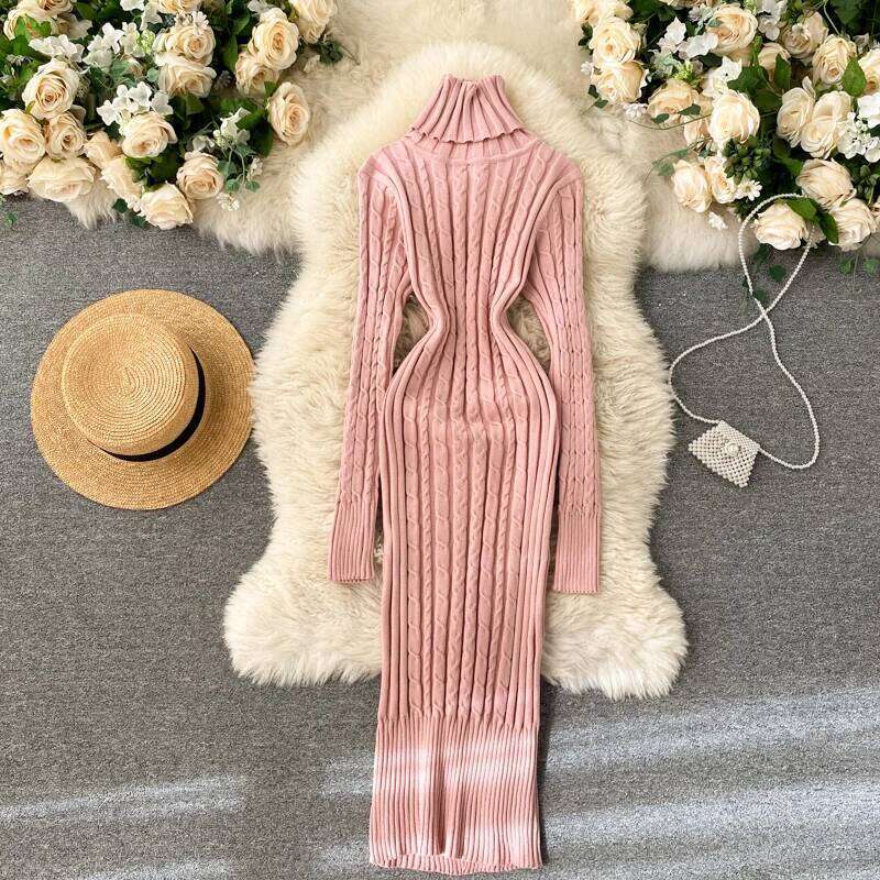 Seoulish Autumn Winter Twist Women's Wrap Knitted Dresses Long Sleeve Sheath Knitwear Office Bodycon Dress Female 2025 New Z260311