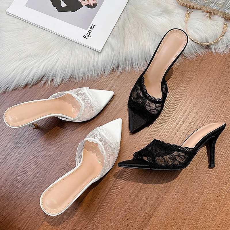 Eilyken New Summer Lace Breathable Pointed Toe Women Heels Party Dress Slide Female Shoes K260311