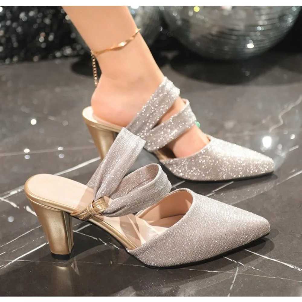 New Style Pointed Toe Square Root Rhinestone Decoration Sexy and Elegant Womens Shoes Casual and Comfortable K260311