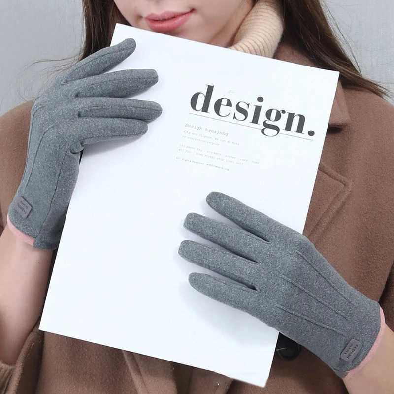 Women Winter Thick Plush Gloves Fashion Warm Suede Outdoor Guantes Lady Touchscreen Driving Gloves Sports Cycling Mittens M260311