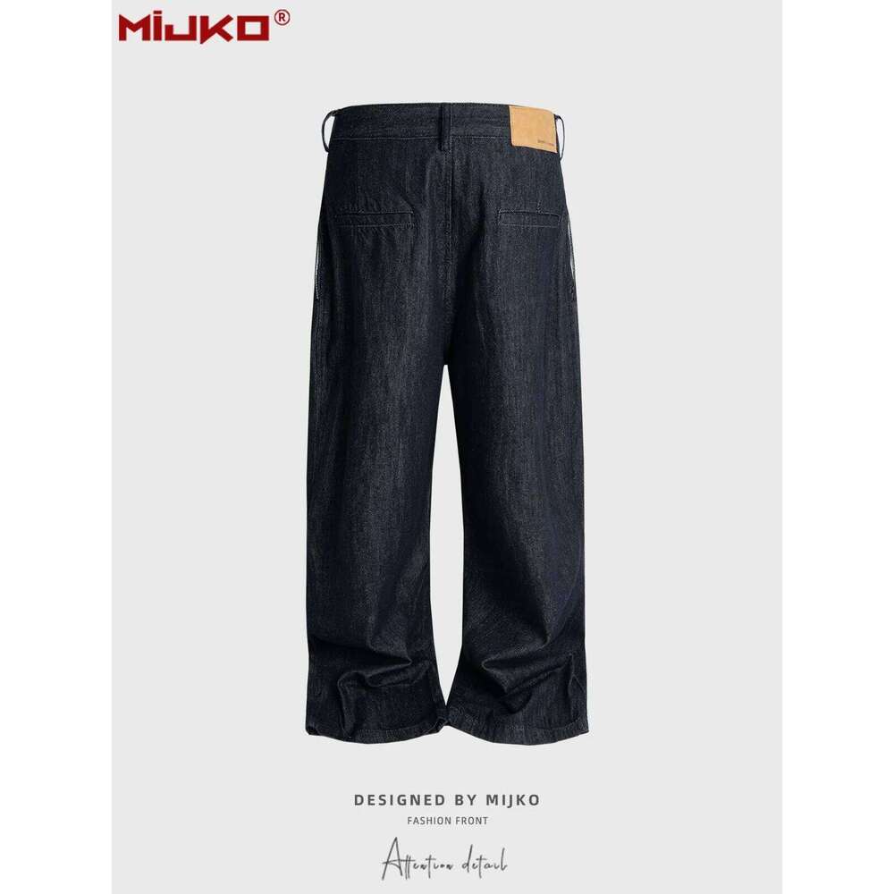 G6859# Unisex Straight Leg Jeans With Pleats Deconstructed Design Raw Denim Pants Z260225