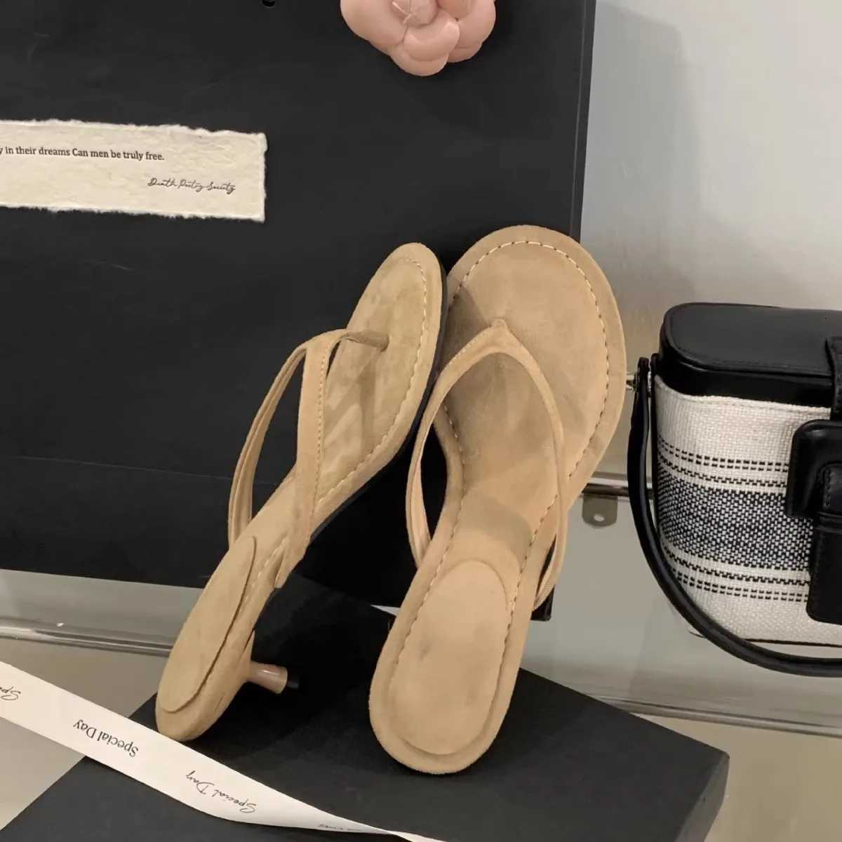 2026 Fashion Thin Heels Women Round Clip Toe Slides Sandals Summer Flip Flops Female Shoes Mules Slides K260311