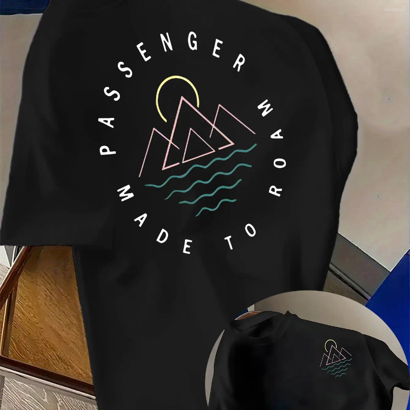 Men's T Shirts Light Blue T-Shirt - Mountain Graphic Tee With Passenger Design Breathable Summer Shirt For Travel Hiking Beach - view 6
