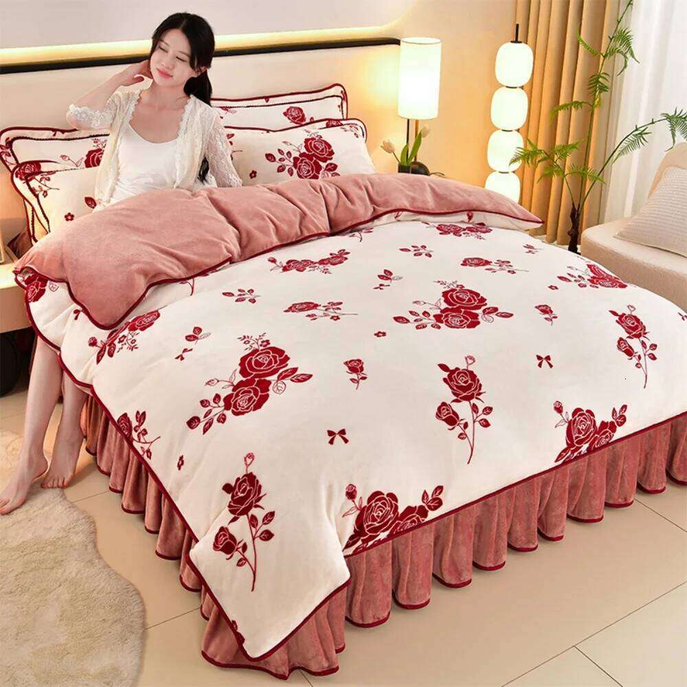 Light Class A Milk Velvet Four-Piece Set Winter Thickened Warm Fleece Home Anti-static Duvet Cover Bed Sheet Bedding Sets H260311