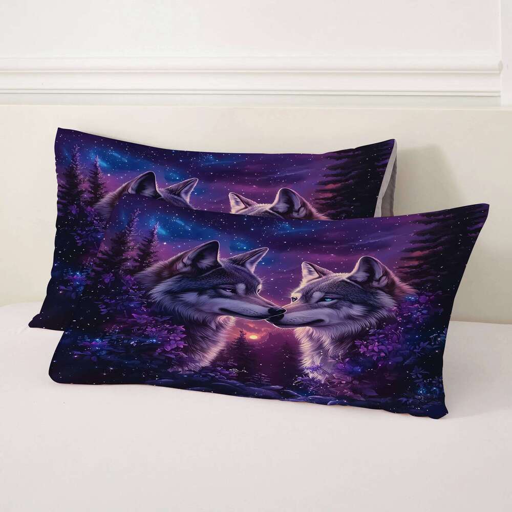 Quilt Cover 3D Printed Cartoon Anime Wolf Duvet comforter 100% Polyester Soft and Comfortable Night Sky Bedding Sheets sets H260311 - view 4