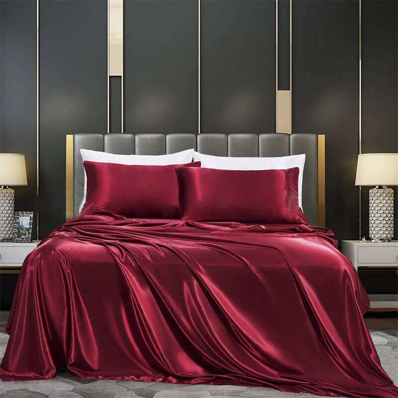 Solid Color Rayon Satin Bedding Set Include Duvet Cover Flat Sheet Pillowcase Queen King Size Free Ship H260311