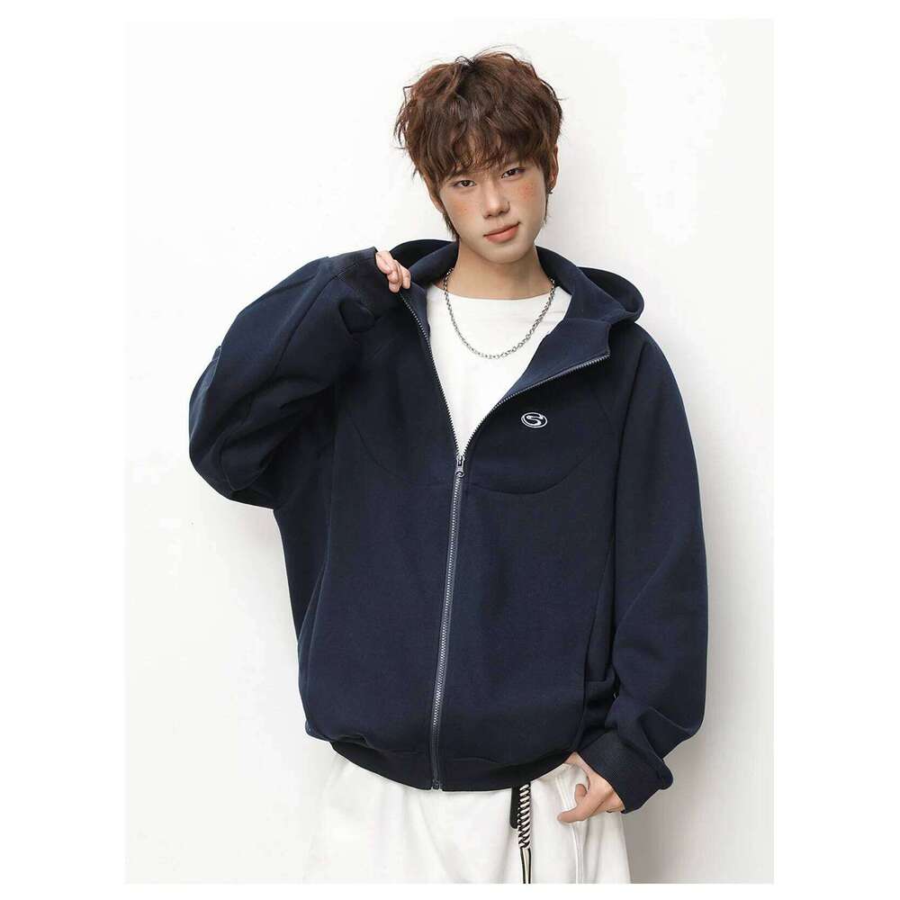 Cardigan Hooded Sweatshirt for Men and Women Spring Vintage Contrast Colour Embroidered Short Wide Zip Jacket Soft 26H0311