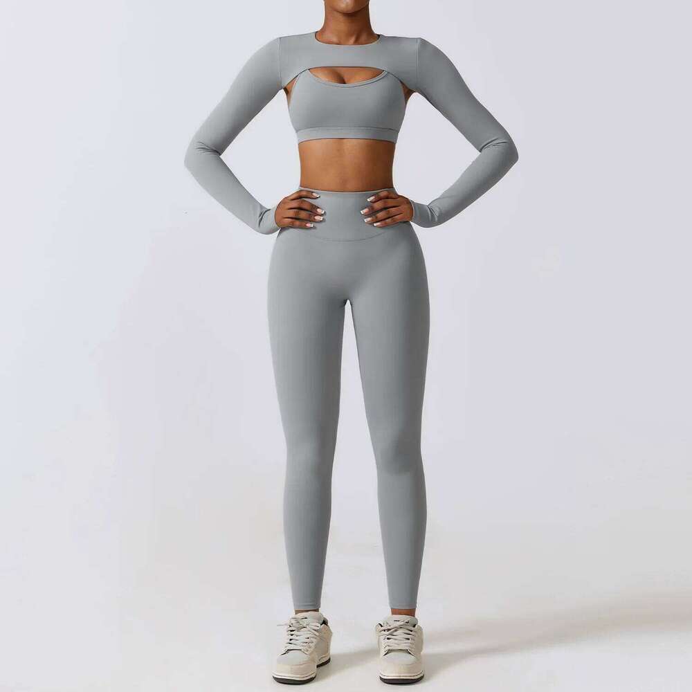 Sportswear Set Women's Workout Clothes Athletic Wear Sports Gym Legging Seamless Fitness Bra Crop Top Long Sleeve Yoga Suit 26H0311