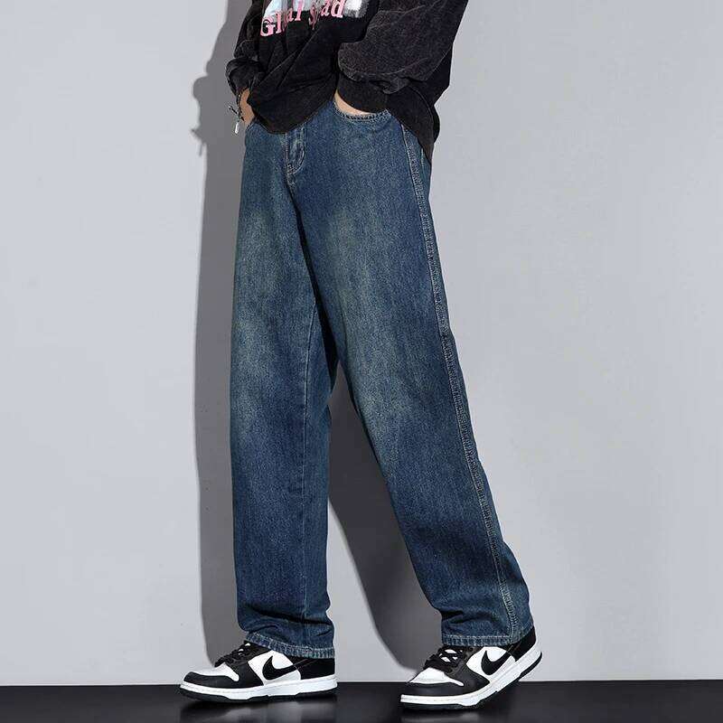 KSTUN 2025 Fleece For Men Wide Leg Jeans Warmer Thicken Men's Baggy Pants Loose Fitness Full Length Trousers Elastic Waist Z260225