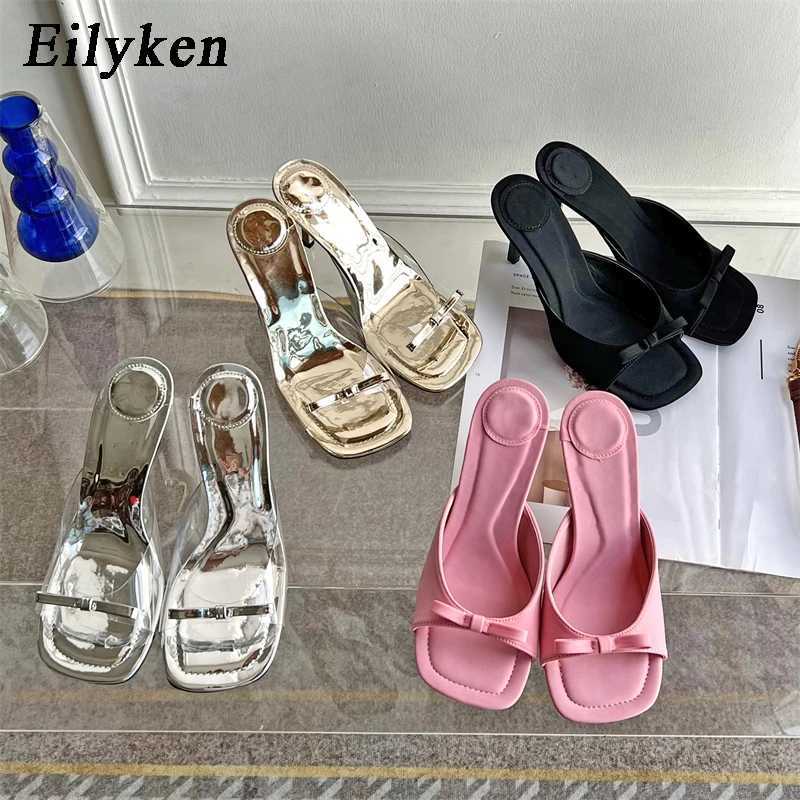 Eilyken Summer Fashion Butterfly-knot Satin Women Slipper Slip On Ladies Sandal Thin High Heel Outdoor Dress Slides Shoes K260311