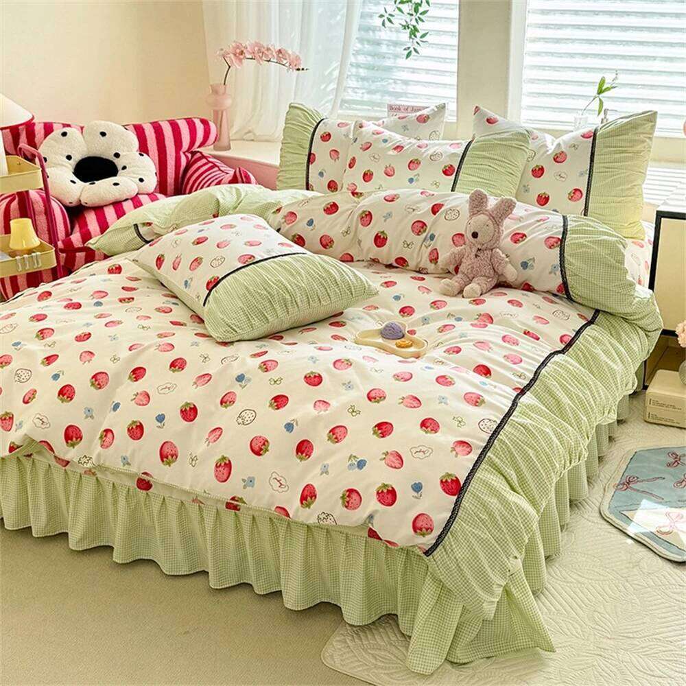 Korean Bedding Washed Cotton Four-Piece Princess Printed Comforter Soft Bed Linen Duvet Set Floral Quilt Cover H260311 - view 4