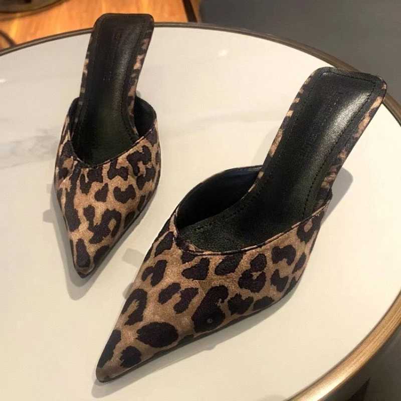 Designer Sexy High Heel Summer Women Mules Fashion Cover Toe Dress Slides Ladies Stripper Party Leopard Print Sandals K260311