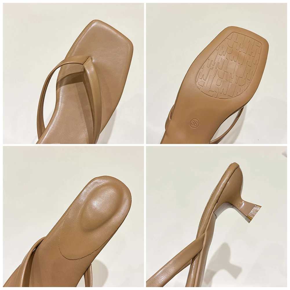 Women Summer Clip Toe Slippers Anti-Slip Comfort Low Heel Slides PU Leather Thin Heel Flip Flops for Seaside Beach Travel K260311