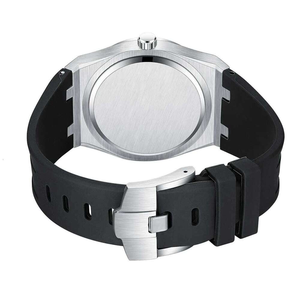 PINTIME Simple Men's Fashion Leisure Sports Silicone Automatic Date No Logo Round Waterproof Quartz Watch